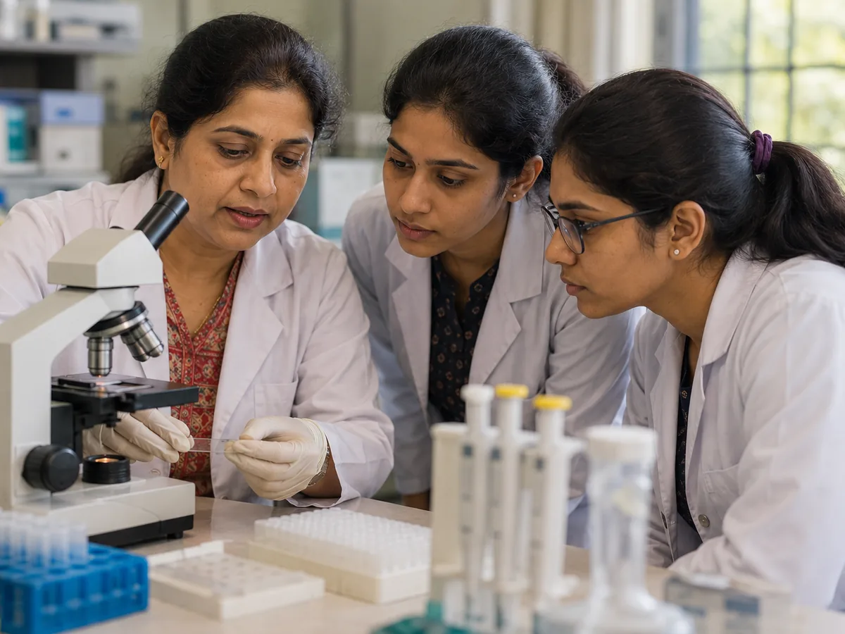 Clinicians at a laboratory bench during a hands-on workshop session